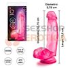 Dildo rosa semi transparente con testiculos y sopapa